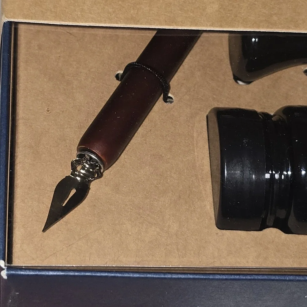 Manuscript Art of Writing Pen‎ & Mini Seal Set Calligraphy Dip Pen 2 Nibs Black